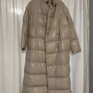 Something Navy Women's Tan Extra Long Puffer Coat